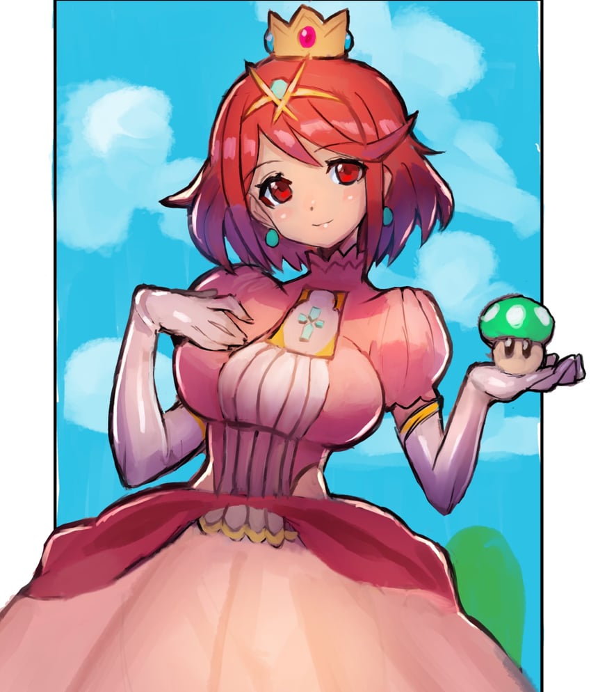 pyra and princess peach (mario and 2 more) drawn by dakusuta