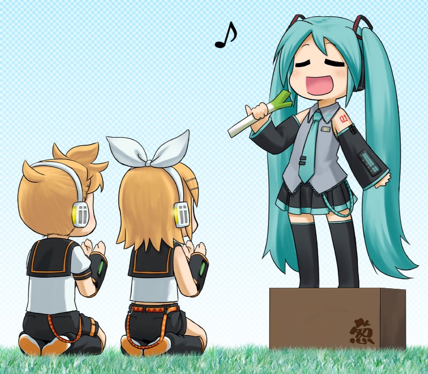 hatsune miku, kagamine rin, and kagamine len (vocaloid) drawn by nagian
