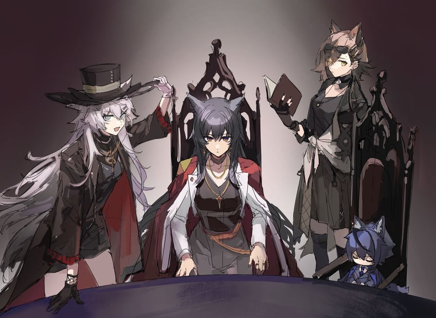texas, lappland, lappland the decadenza, vigil, penance, and 1 more (arknights) drawn by ningjiu_9