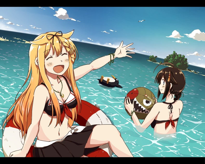 shigure, yuudachi, shigure kai ni, yuudachi kai ni, and failure penguin (kantai collection) drawn by any_(lucky_denver_mint)