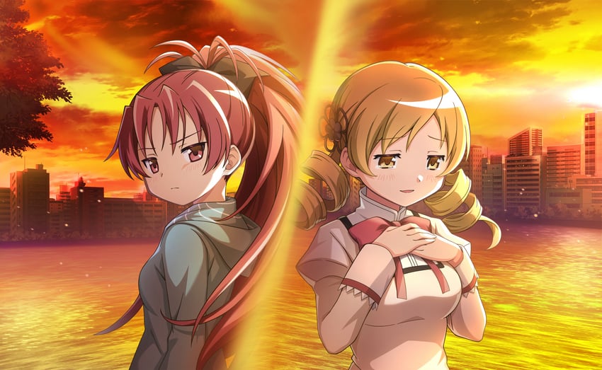 sakura kyoko and tomoe mami (mahou shoujo madoka magica and 1 more)