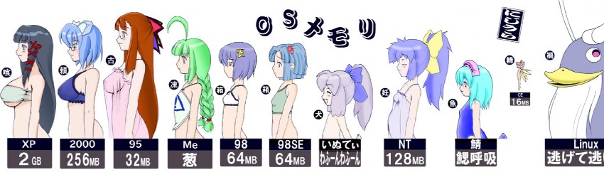 xp-tan, me-tan, 2k-tan, 95-tan, 98-tan, and 5 more (os-tan and 1 more) drawn by irekubadou