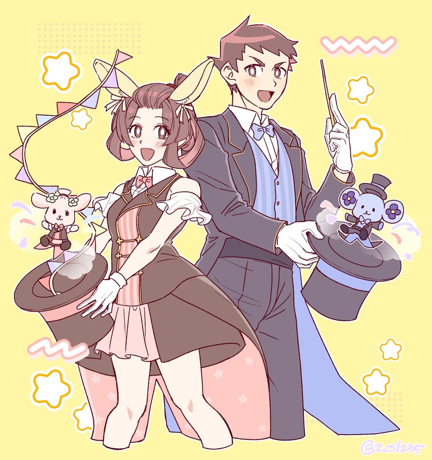 ryunosuke naruhodo, susato mikotoba, chuunosuke, and usato (ace attorney and 1 more) drawn by 9105_y