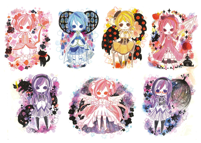 akemi homura, kaname madoka, miki sayaka, sakura kyoko, tomoe mami, and 5 more (mahou shoujo madoka magica) drawn by pisao