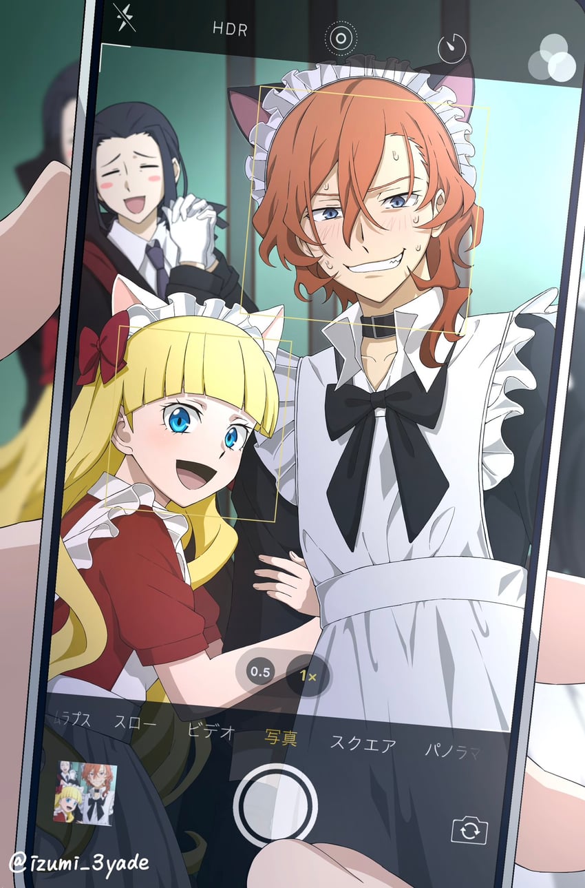 nakahara chuuya, elise, and mori ougai (bungou stray dogs) drawn by izumi_3yade