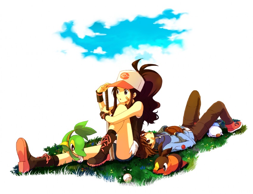 hilda, hilbert, oshawott, snivy, and tepig (pokemon and 1 more) drawn by sekka_koyori