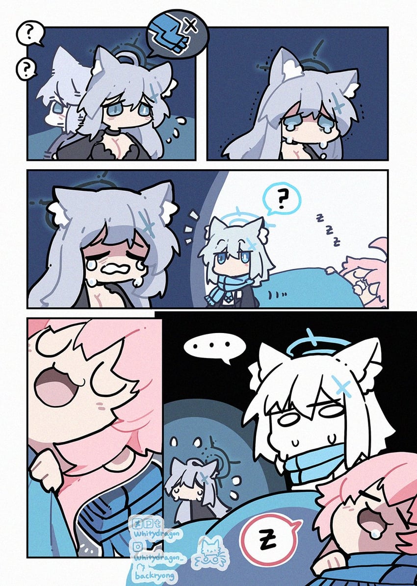 shiroko, hoshino, and shiroko terror (blue archive) drawn by whitydragon