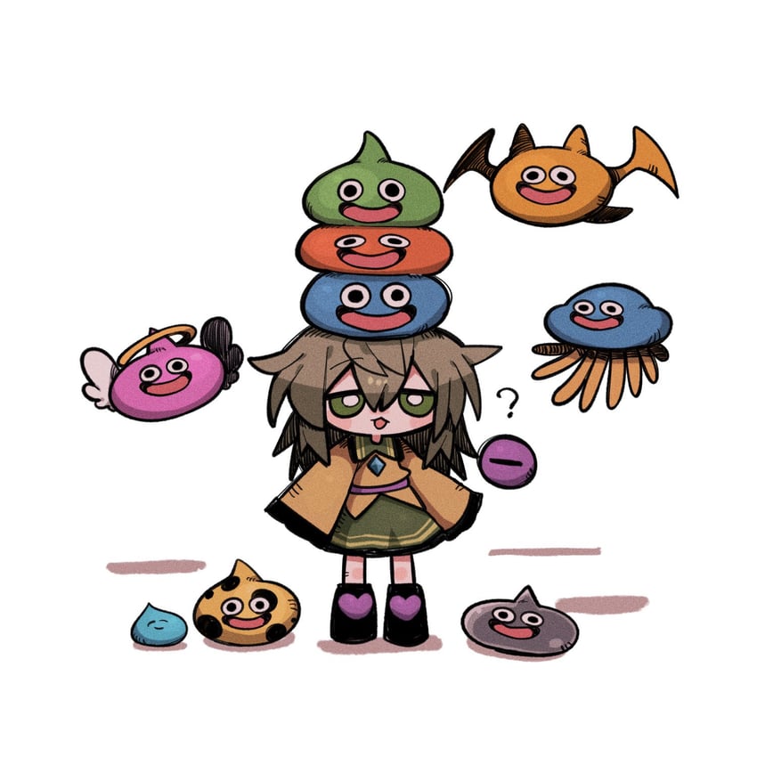komeiji koishi, slime, healslime, metal slime, mottle slime, and 3 more (touhou and 1 more) drawn by zunusama