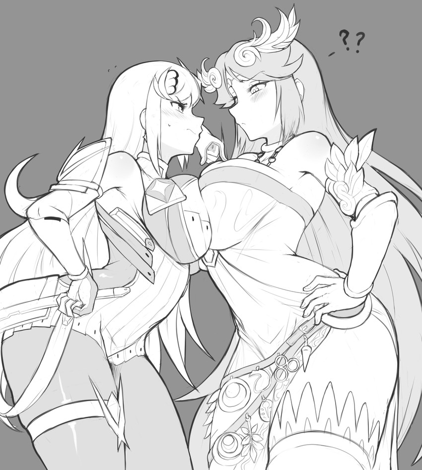 palutena and mythra (xenoblade chronicles and 4 more) drawn by bagelbomb