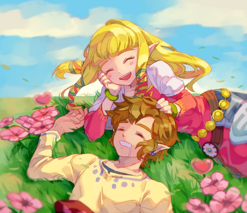 link and princess zelda (the legend of zelda and 1 more) drawn by rain_rkgk