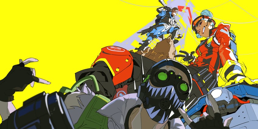 octane, lifeline, bangalore, d.o.c. health drone, vital signs lifeline, and 1 more (apex legends) drawn by yoneyama_mai