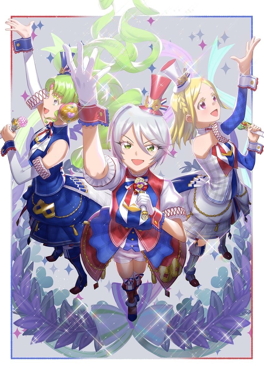 falulu, shikyoin hibiki, and midorikaze fuwari (pretty series and 1 more) drawn by murakami_hisashi