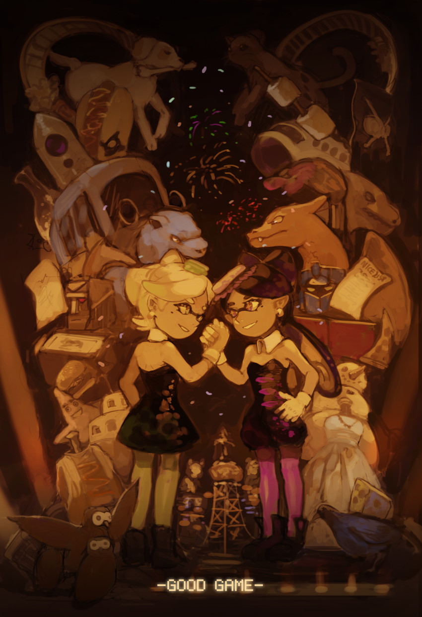 callie, marie, charizard, optimus prime, blastoise, and 1 more (pokemon and 5 more) drawn by lurs_(lursland)