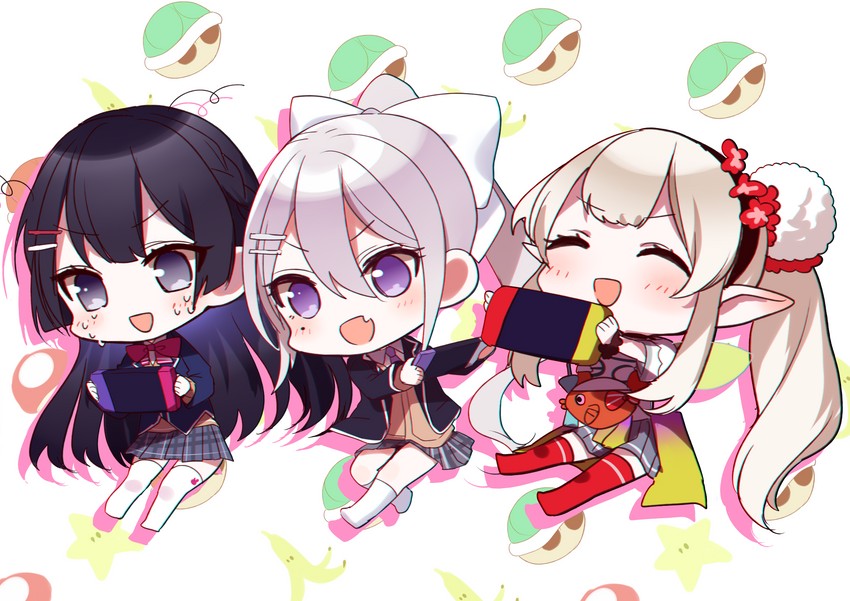 tsukino mito, higuchi kaede, and elu (nijisanji) drawn by misumi_(macaroni)