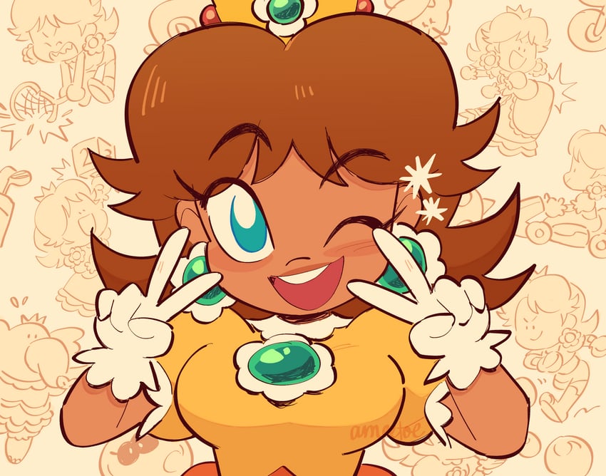 princess daisy, striker daisy, elephant daisy, bubble daisy, wubba daisy, and 2 more (mario and 4 more) drawn by amie_sanchez