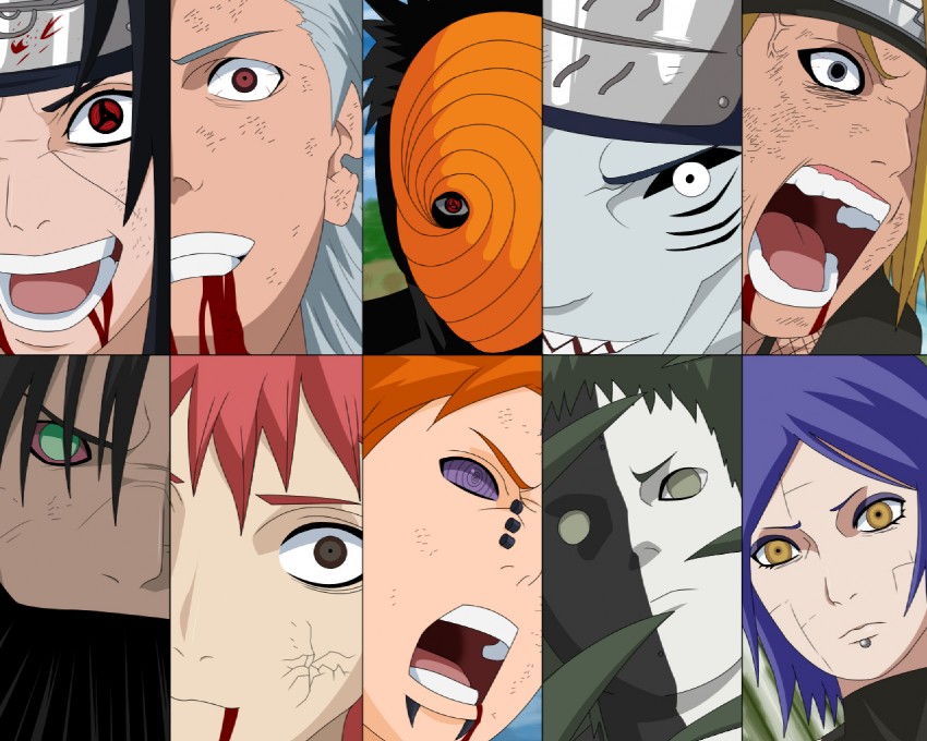 uchiha itachi, uchiha obito, deidara, konan, sasori, and 6 more (naruto and 1 more) drawn by kishimoto_masashi and stiky_finkaz