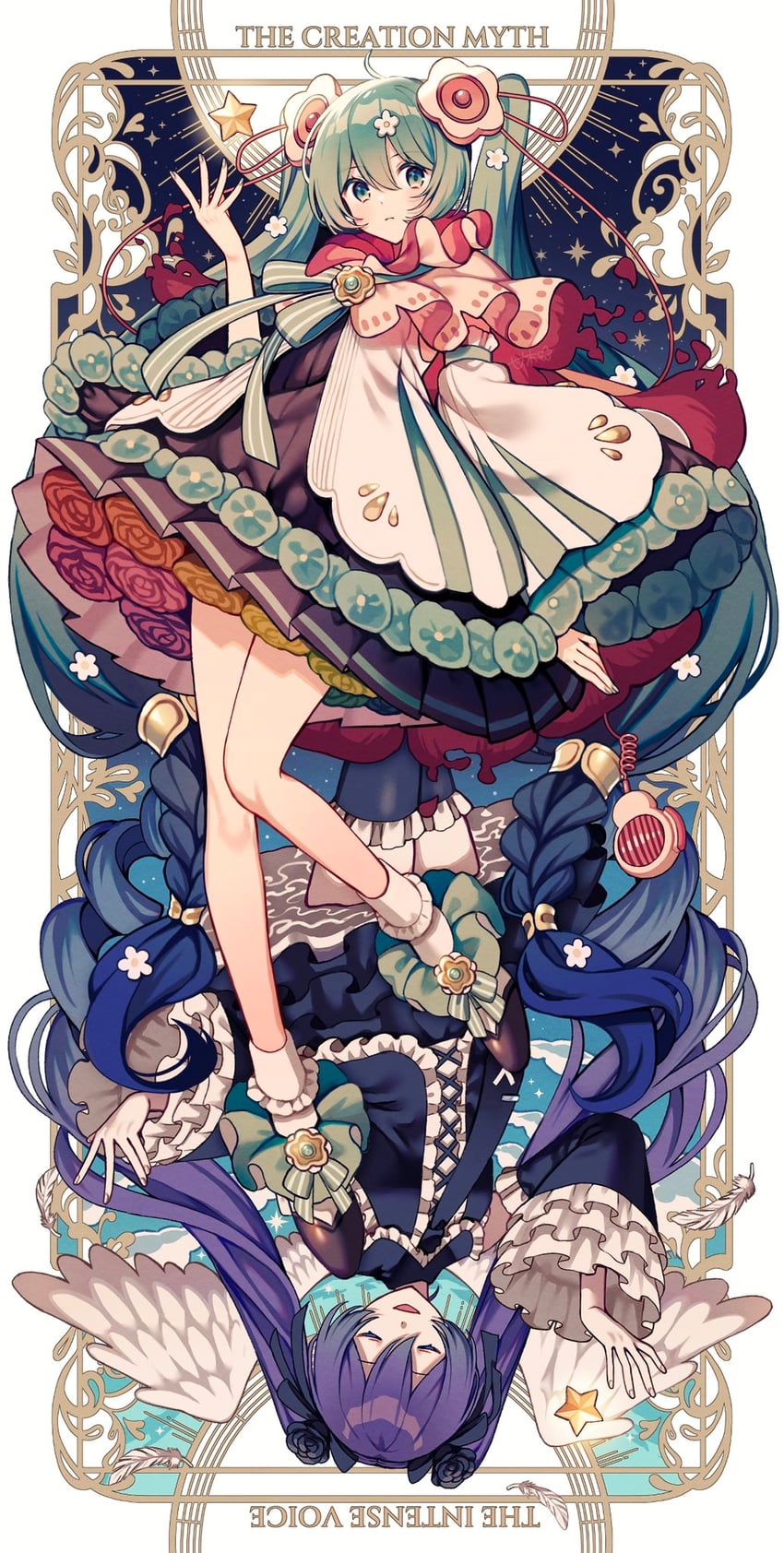 hatsune miku and magical mirai miku (vocaloid and 4 more) drawn by amagi_hana