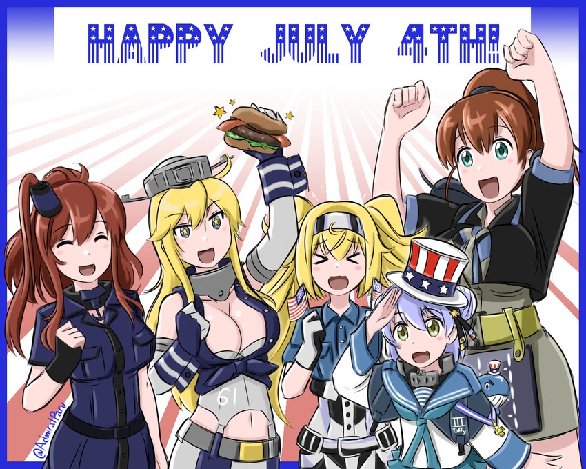 iowa, saratoga, gambier bay, intrepid, samuel b. roberts, and 1 more (kantai collection) drawn by admiral_paru
