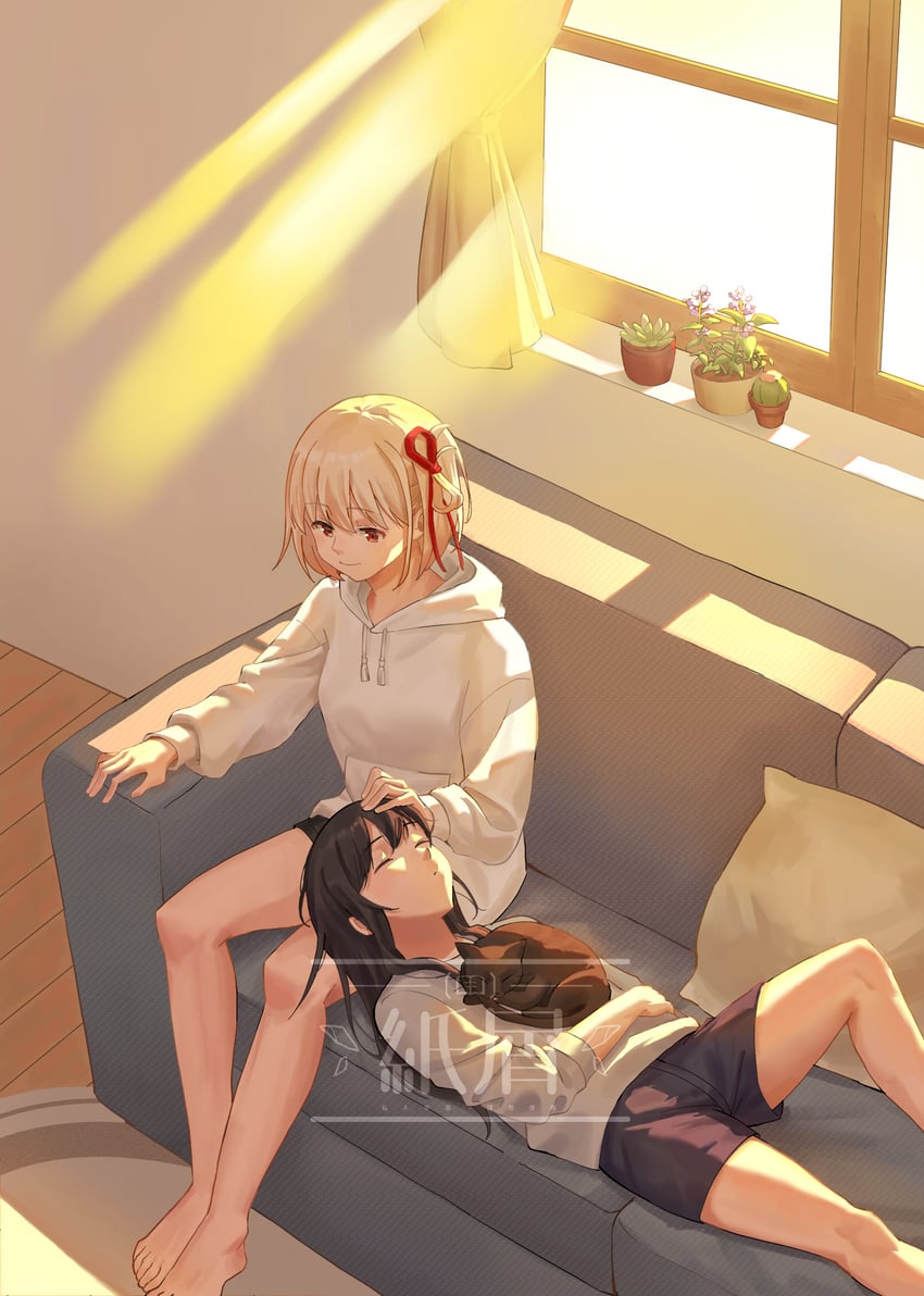 nishikigi chisato and inoue takina (lycoris recoil) drawn by r_bishh