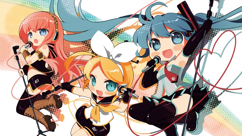 hatsune miku, kagamine rin, and megurine luka (vocaloid) drawn by mao_yu