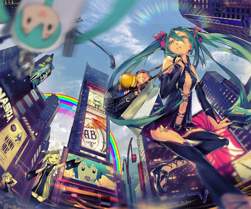 hatsune miku, kagamine rin, kagamine len, megurine luka, and takoluka (vocaloid) drawn by dan_evan