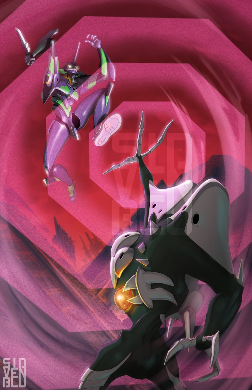 eva 01 and sachiel (neon genesis evangelion and 1 more) drawn by sidvenblu