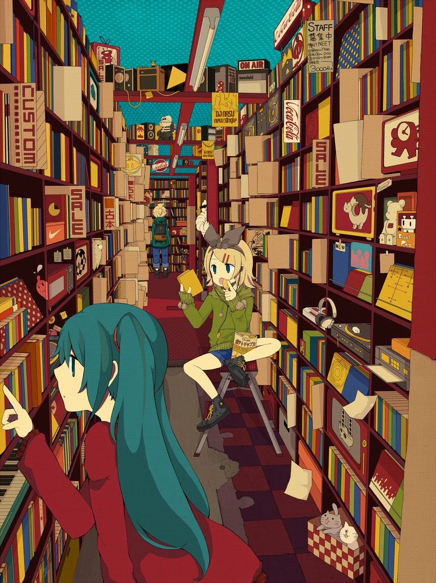 hatsune miku, kagamine rin, kagamine len, and michelin man (vocaloid and 2 more) drawn by 456_(456log)