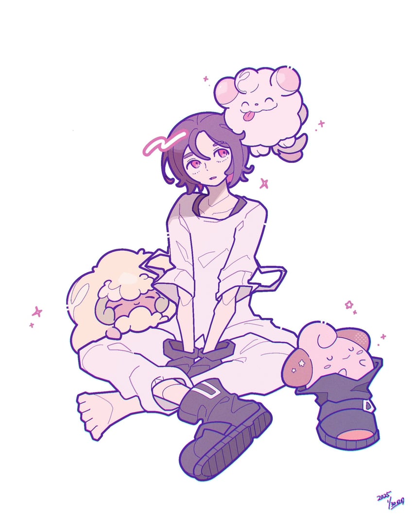 shuji ito, whimsicott, cleffa, and swirlix (pokemon and 2 more) drawn by noa58832586