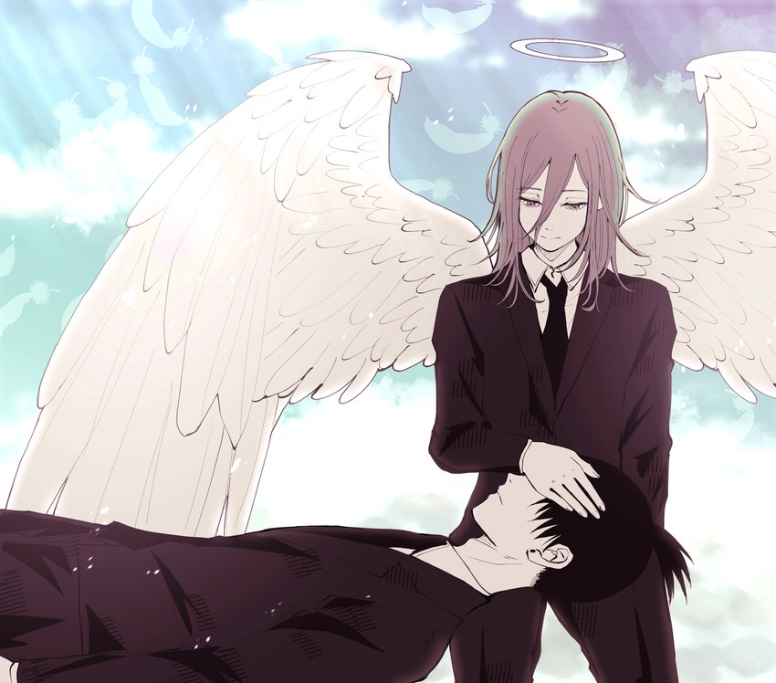 hayakawa aki and angel devil (chainsaw man) drawn by kotochi_re