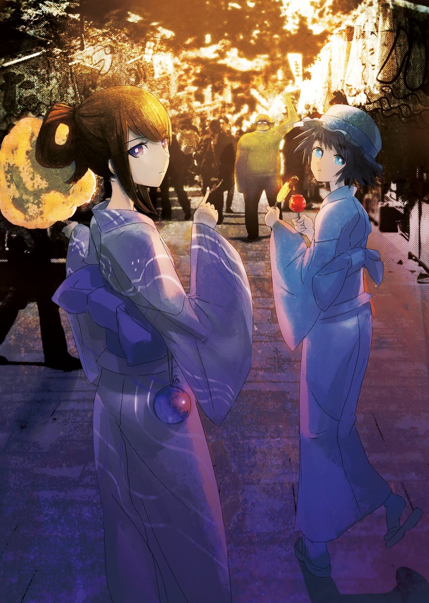 makise kurisu, shiina mayuri, and hashida itaru (steins;gate and 1 more) drawn by huke