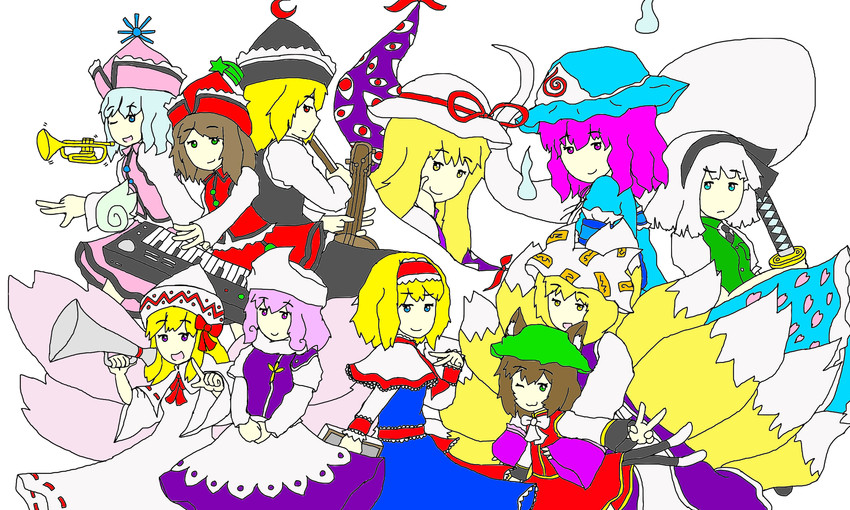 konpaku youmu, alice margatroid, yakumo yukari, saigyouji yuyuko, yakumo ran, and 6 more (touhou and 1 more) drawn by andani