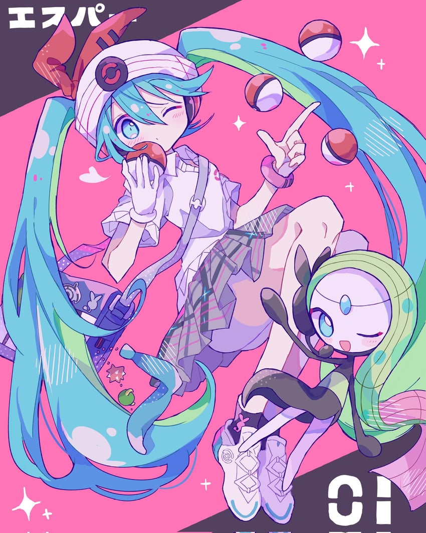 hatsune miku, meloetta, and psychic miku (pokemon and 2 more) drawn by futaba969649