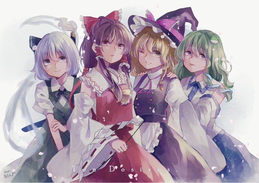hakurei reimu, kirisame marisa, kochiya sanae, and konpaku youmu (touhou and 1 more) drawn by m_(neteitai10)