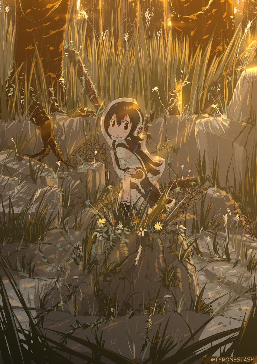 humboldt penguin and grape-kun (kemono friends) drawn by tyrone