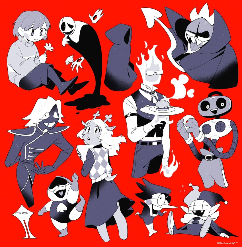 chara, noelle holiday, spamton g. spamton, w.d. gaster, lancer, and 6 more (undertale and 1 more) drawn by kanianoreki