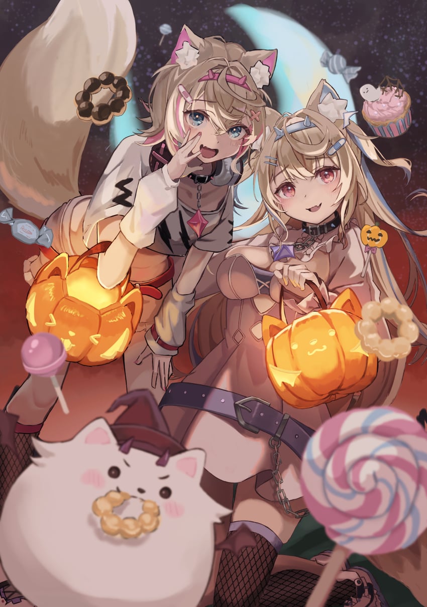 fuwawa abyssgard, mococo abyssgard, and perroccino (hololive and 1 more) drawn by penta_(pepepen_28)