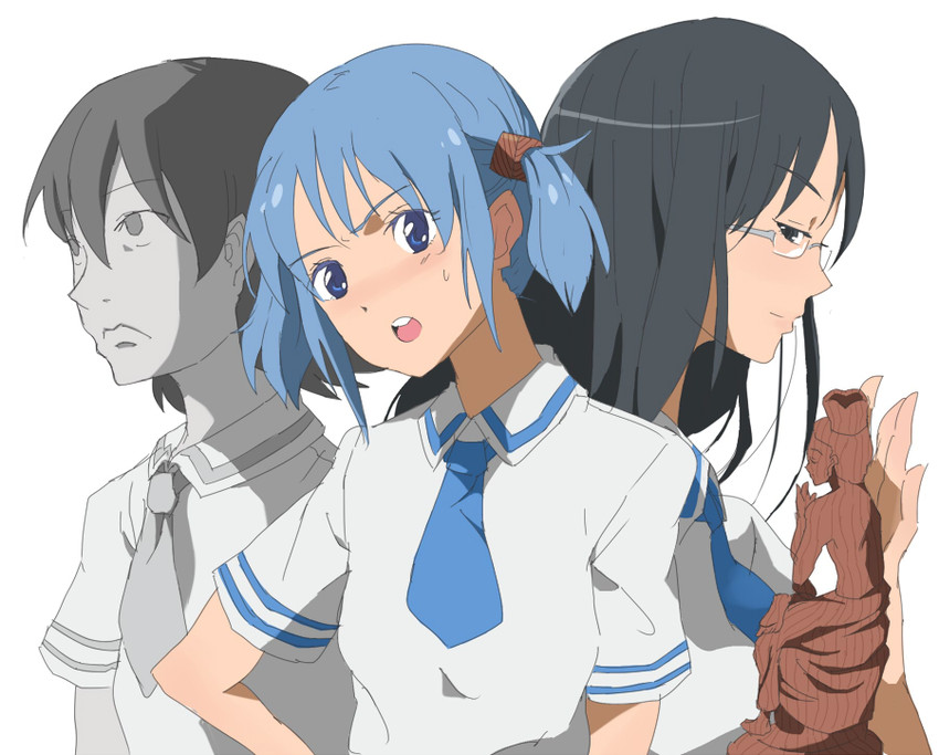 naganohara mio, aioi yuuko, minakami mai, and buddha (nichijou) drawn by kon_(kdash)