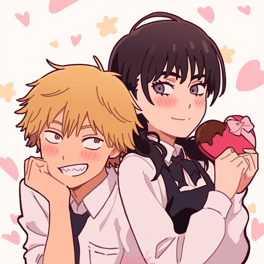 denji and mitaka asa (chainsaw man) drawn by thenumbnin