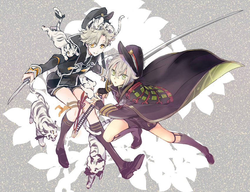 hotarumaru, gokotai, and gokotai's tigers (touken ranbu) drawn by kumoya_yukio