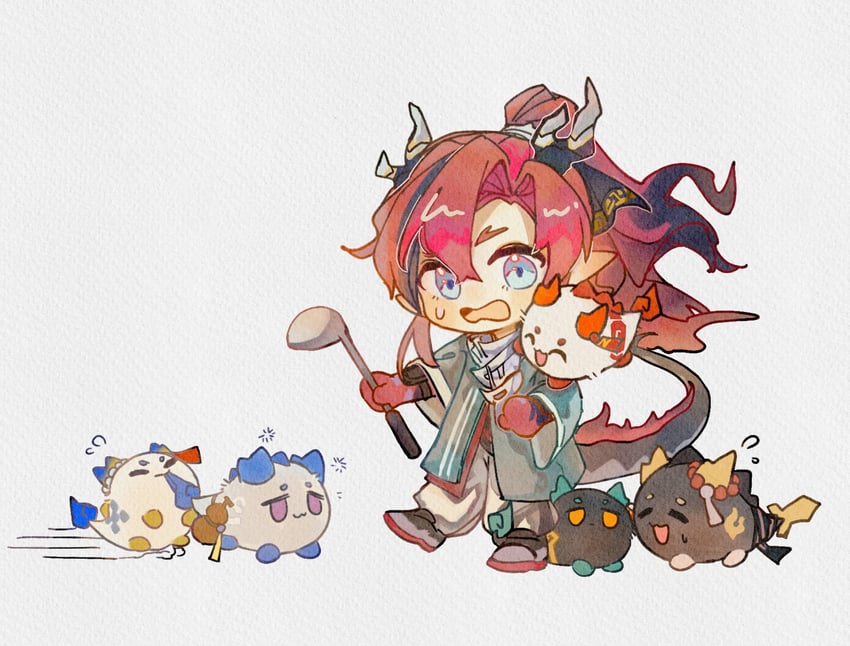 shu, dusk, nian, ling, chongyue, and 1 more (arknights) drawn by maplebyebye