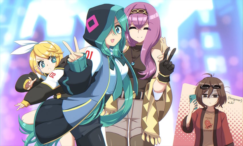 hatsune miku, kagamine rin, megurine luka, and meiko (vocaloid) drawn by john_su