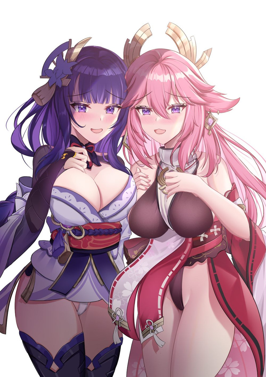 raiden shogun and yae miko (genshin impact) drawn by chushou_jiang