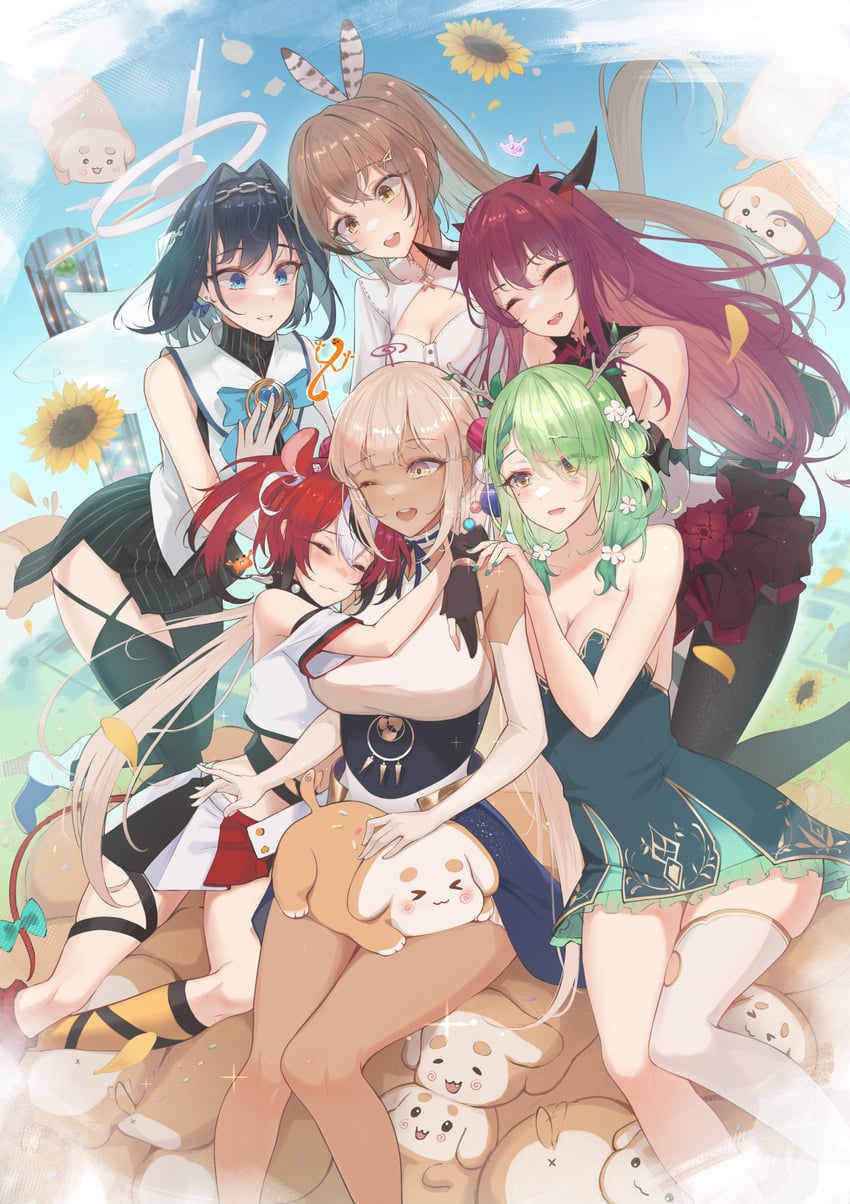 ouro kronii, nanashi mumei, hakos baelz, ceres fauna, irys, and 2 more (hololive and 1 more) drawn by eliskalti