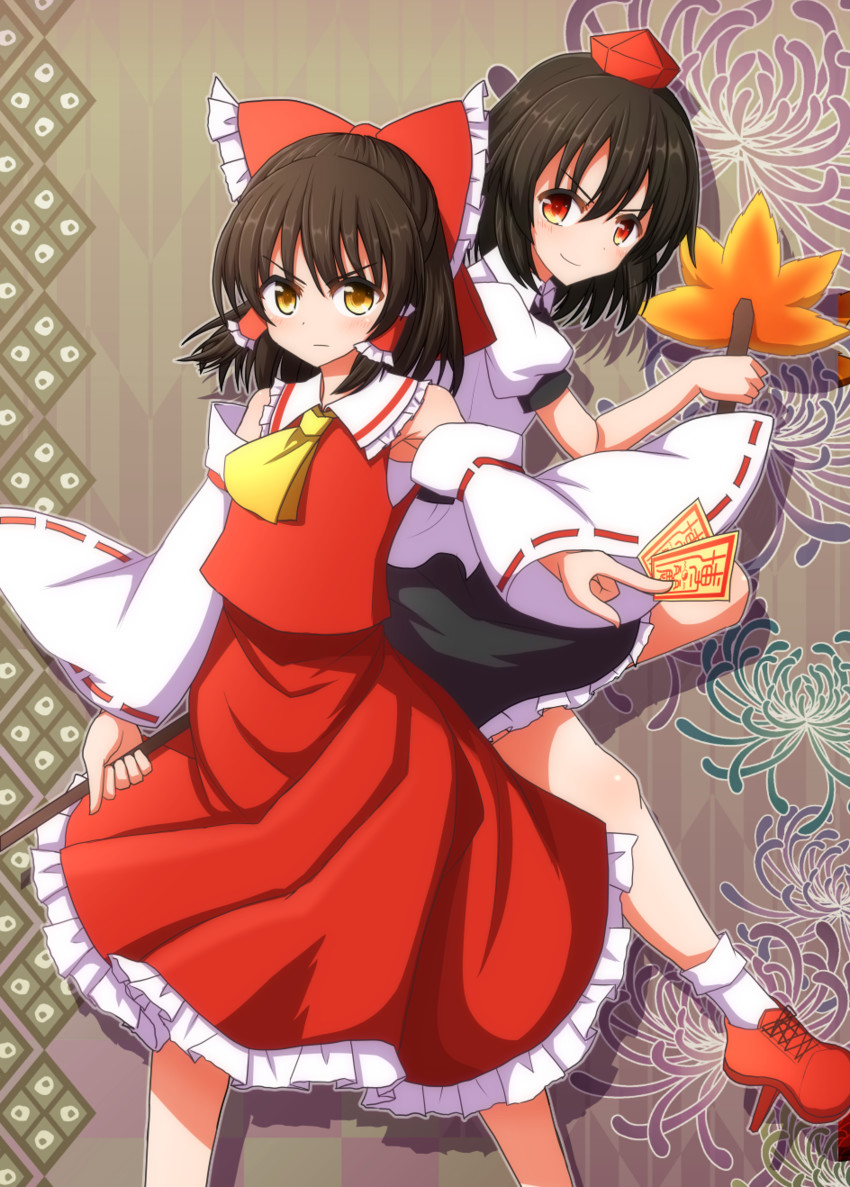 hakurei reimu and shameimaru aya (touhou) drawn by teoi_(good_chaos)