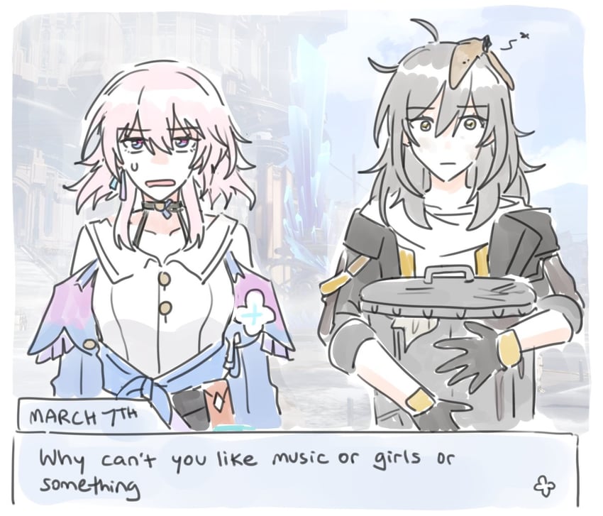 trailblazer, stelle, and march 7th (honkai and 1 more) drawn by dh_t23
