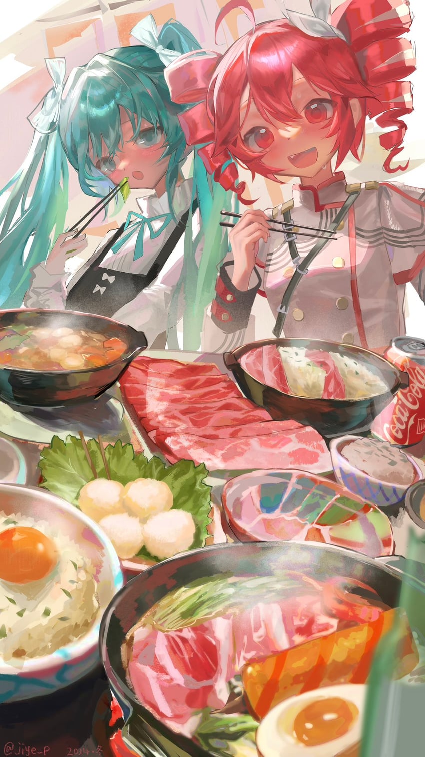 hatsune miku and kasane teto (vocaloid and 3 more) drawn by jiye_p1