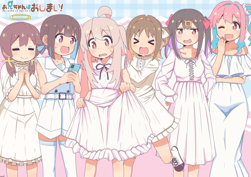 oyama mahiro, oyama mihari, hozuki momiji, oka asahi, murosaki miyo, and 1 more (onii-chan wa oshimai!) drawn by bambi2000line