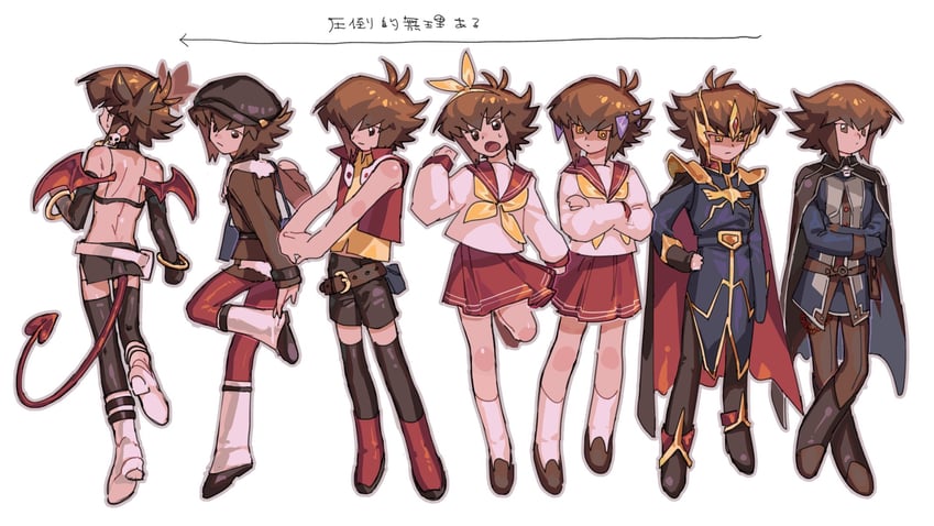 hiiragi kagami, hiiragi tsukasa, etna, yuki judai, and saotome rei (yu-gi-oh! and 3 more) drawn by tawashipurin