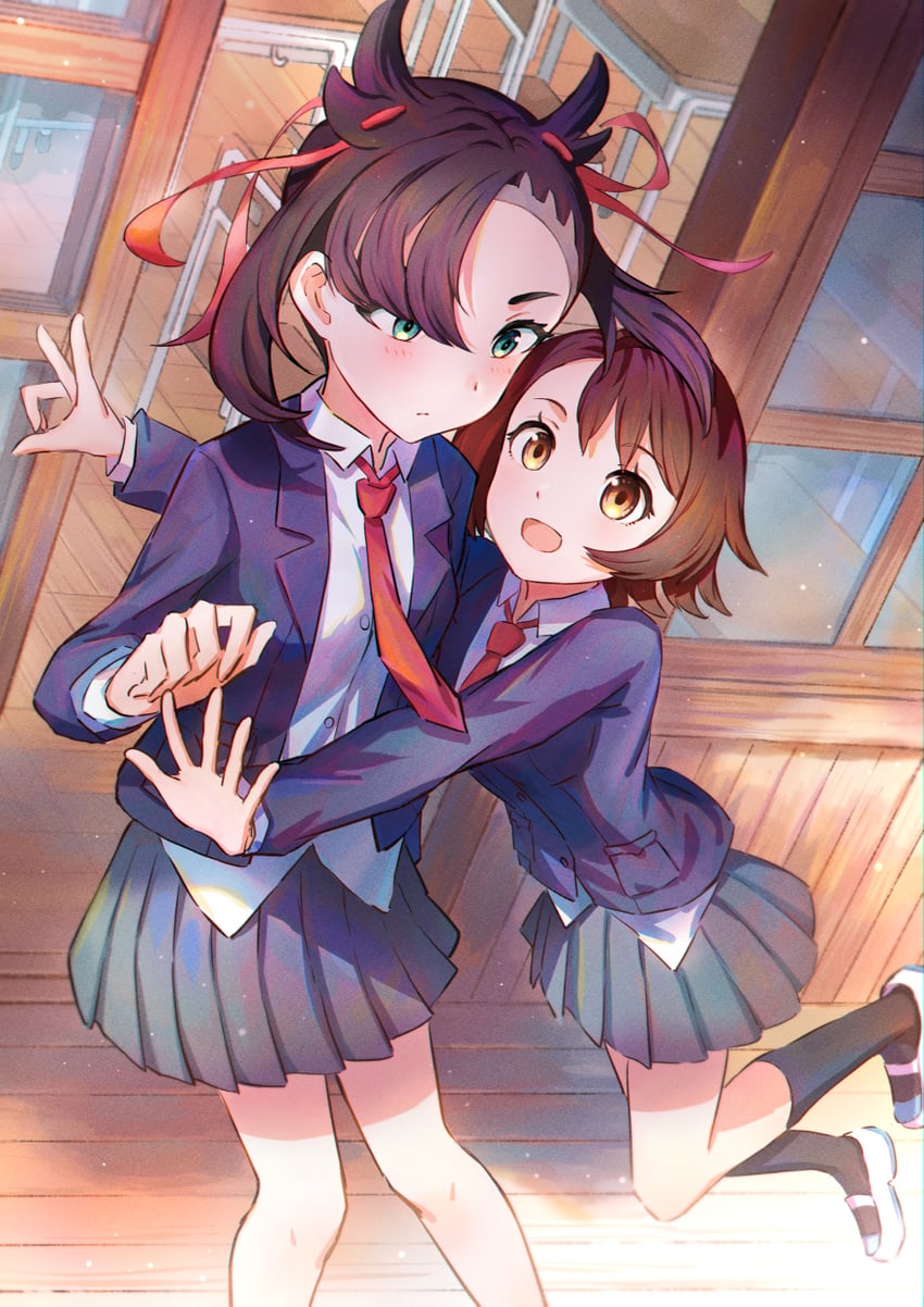 marnie and gloria (pokemon and 1 more) drawn by kutsunohito