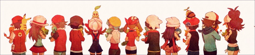 pikachu, dawn, may, hilda, red, and 23 more (pokemon and 7 more) drawn by kabocha_torute